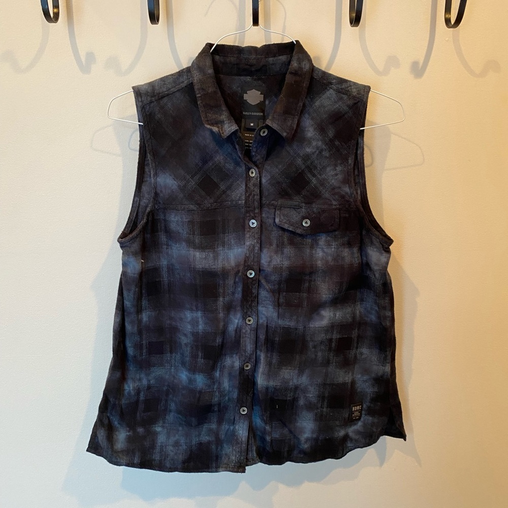 Blue Grey Harley Button Down Vest